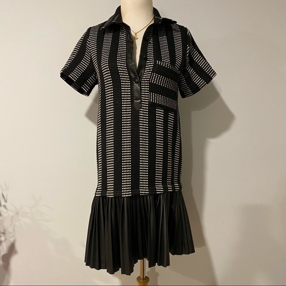 Zara woven striped dress with faux leather pleats - Picture 4 of 9